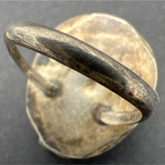 Vintage Sterling Silver Turquoise Ring Sz 7.5 Rope Bead Southwest Statement Boho - Picture 7 of 8